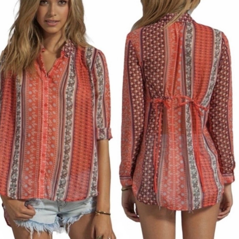 Free People sheer button up tunic